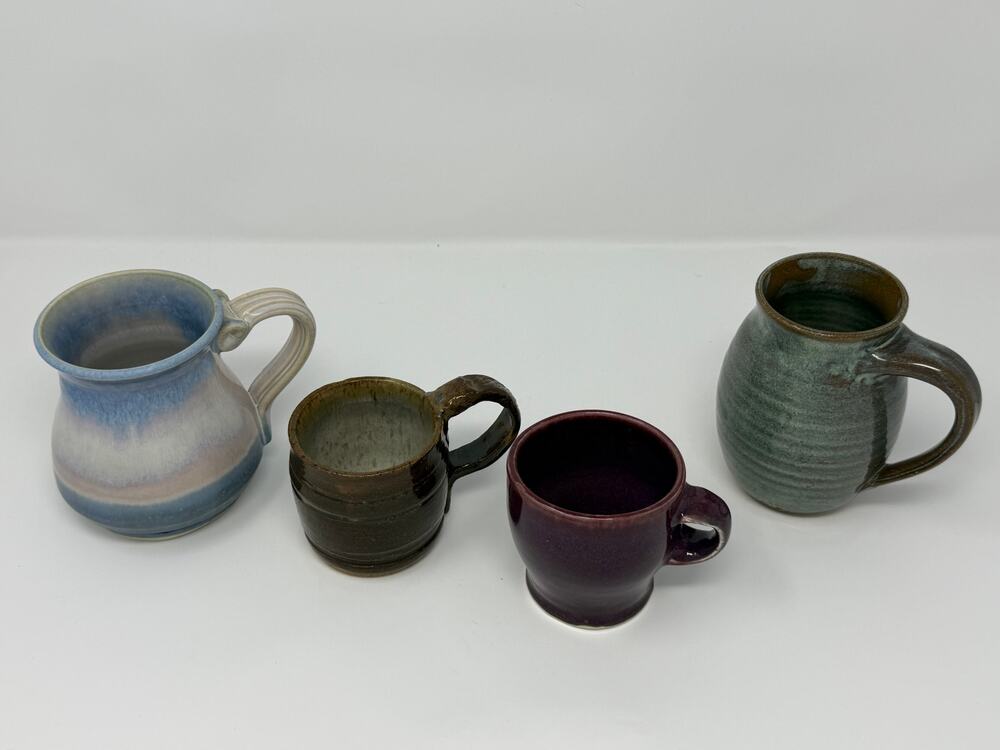 Lot Set 4 Artisan Handmade Mugs‎ Art Studio Rustic Pottery Drinkware Cup Signed